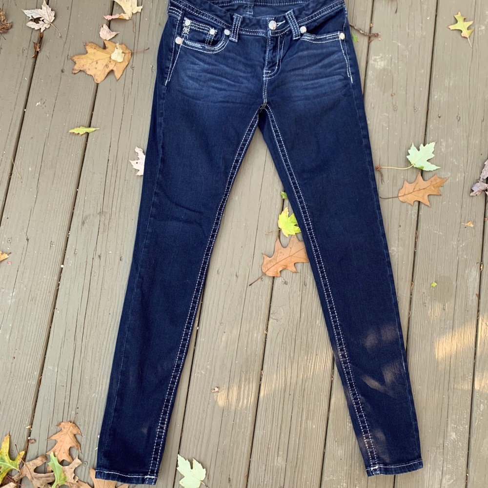 Miss Me skinny jeans W28 L31, mid-rise, dark blue